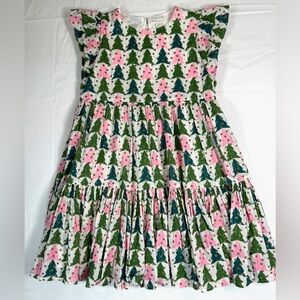 CREWCUTS Girls Christmas Tree Print Tiered Cotton Dress Size 8 Holiday Festive